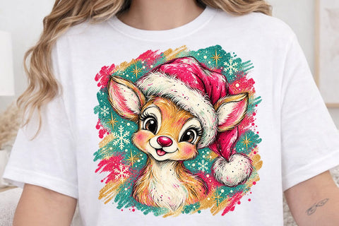 Cute Pink Christmas Deer Sublimation PNG SVG DesignDestine 