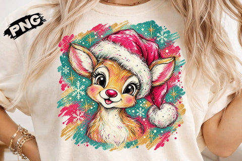 Cute Pink Christmas Deer Sublimation PNG SVG DesignDestine 