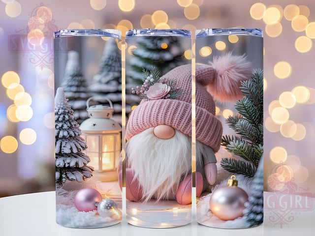 Cute Pink Christmas Gnome Tumbler, Cute Holiday Gnome, Festive Pink Graphic, Whimsical Christmas Art, Adorable Holiday Pattern, 20oz Tumbler, Sublimation Design Sublimation SvggirlplusArt 