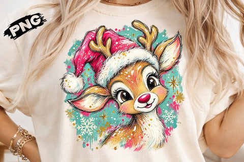 Cute Pink Christmas Reindeer Design PNG SVG DesignDestine 