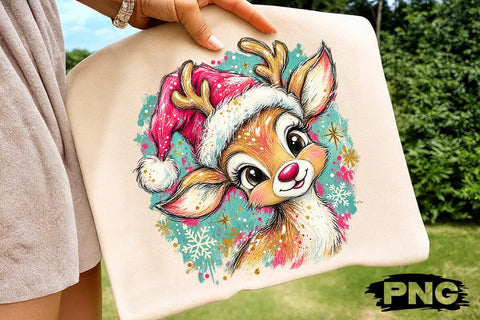 Cute Pink Christmas Reindeer Design PNG SVG DesignDestine 