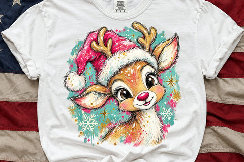Cute Pink Christmas Reindeer Design PNG SVG DesignDestine 