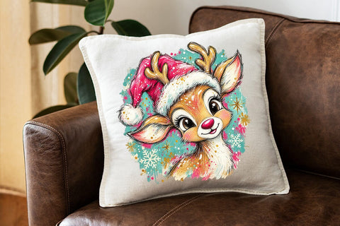 Cute Pink Christmas Reindeer Design PNG SVG DesignDestine 
