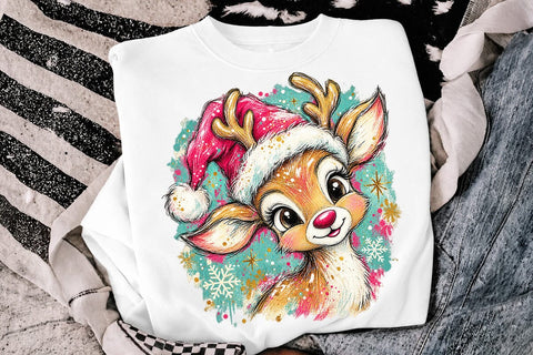 Cute Pink Christmas Reindeer Design PNG SVG DesignDestine 