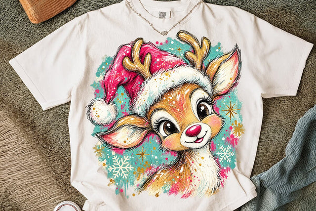 Cute Pink Christmas Reindeer Design PNG SVG DesignDestine 
