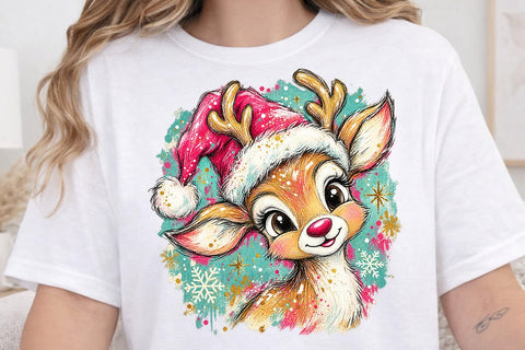 Cute Pink Christmas Reindeer Design PNG SVG DesignDestine 