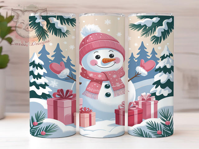 Cute Pink Christmas Snowman Tumbler, Christmas Snowman Wrap, 20oz Tumbler Sublimation, Cute Holiday Design, Winter Wonderland Tumbler, Festive Frosty Wrap, Girly Snowman Sublimation Sublimation Lara' s Designs 