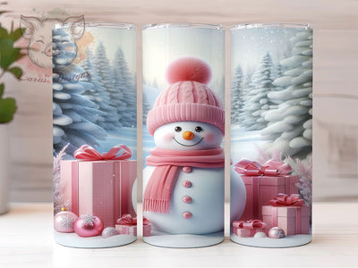 Cute Pink Christmas Snowman Tumbler, Christmas Snowman Wrap, 20oz Tumbler Sublimation, Cute Holiday Design, Winter Wonderland Tumbler, Festive Frosty Wrap, Girly Snowman Sublimation Sublimation Lara' s Designs 