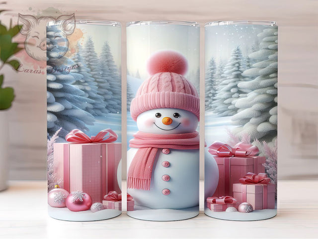 Cute Pink Christmas Snowman Tumbler, Christmas Snowman Wrap, 20oz Tumbler Sublimation, Cute Holiday Design, Winter Wonderland Tumbler, Festive Frosty Wrap, Girly Snowman Sublimation Sublimation Lara' s Designs 