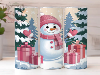 Cute Pink Christmas Snowman Tumbler, Christmas Snowman Wrap, 20oz Tumbler Sublimation, Cute Holiday Design, Winter Wonderland Tumbler, Festive Frosty Wrap, Girly Snowman Sublimation Sublimation Lara' s Designs 