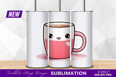 Cute pink coffee cup tumbler png image Sublimation Regulrcrative 