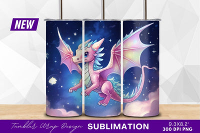 Cute pink dragon flying in starlit sky Sublimation Regulrcrative 