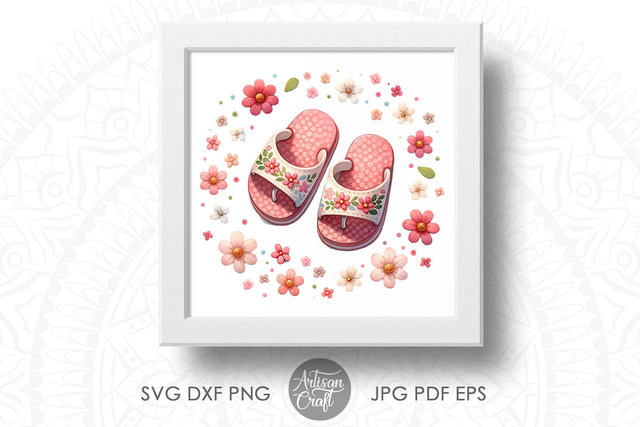Cute pink flip flops with flowers | Nursery Art | Floral art Sublimation Artisan Craft SVG 