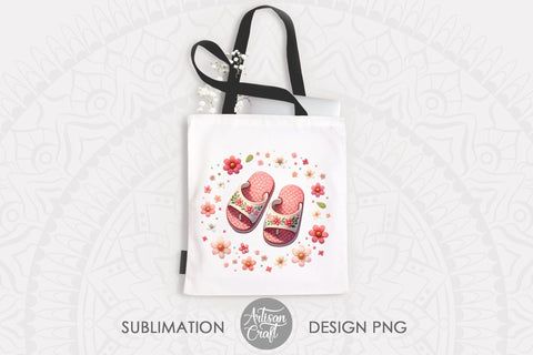 Cute pink flip flops with flowers | Nursery Art | Floral art Sublimation Artisan Craft SVG 