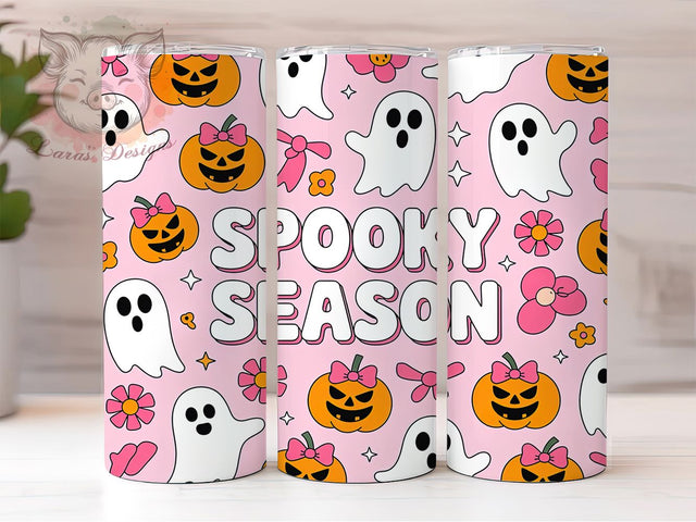 Cute Pink Floral Spooky Ghost Tumbler, Spooky Season Wrap, Halloween Floral Cup, 20Oz Sublimation Design, Cute Ghost Drinkware, Fall Halloween Mug, Kawaii Floral Ghost Tumbler Sublimation Lara' s Designs 