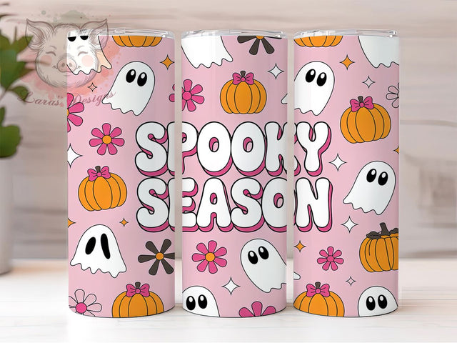 Cute Pink Floral Spooky Ghost Tumbler, Spooky Season Wrap, Halloween Floral Cup, 20Oz Sublimation Design, Cute Ghost Drinkware, Fall Halloween Mug, Kawaii Floral Ghost Tumbler Sublimation Lara' s Designs 