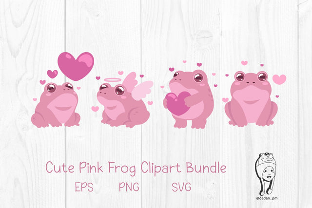 Cute Pink Frog Clipart Bundle – Valentine Love Frog SVG PNG EPS SVG dadan_pm 