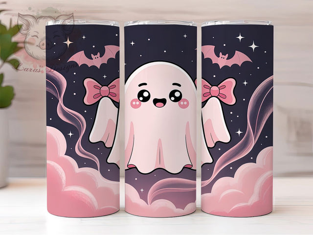 Cute Pink Ghost & Bat Halloween Tumbler, Halloween Bats Wrap, Spooky Pink Drinkware, Cute Ghost Sublimation, Pink Halloween Cup, Ghost And Bat Tumbler, Pastel Spooky Wrap Sublimation Lara' s Designs 