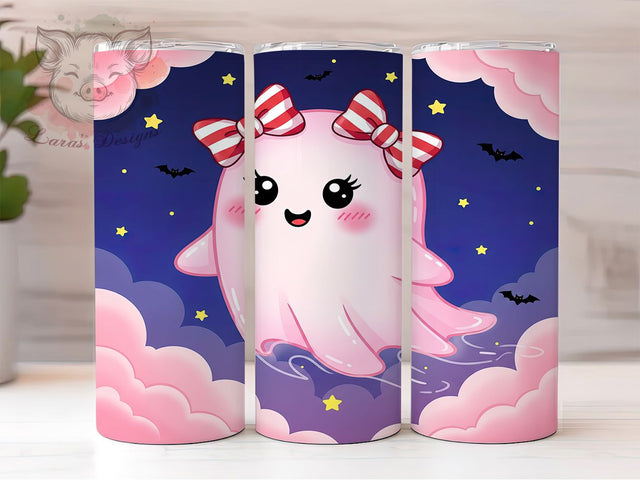 Cute Pink Ghost & Bat Halloween Tumbler, Halloween Bats Wrap, Spooky Pink Drinkware, Cute Ghost Sublimation, Pink Halloween Cup, Ghost And Bat Tumbler, Pastel Spooky Wrap Sublimation Lara' s Designs 