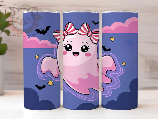 Cute Pink Ghost & Bat Halloween Tumbler, Halloween Bats Wrap, Spooky Pink Drinkware, Cute Ghost Sublimation, Pink Halloween Cup, Ghost And Bat Tumbler, Pastel Spooky Wrap Sublimation Lara' s Designs 