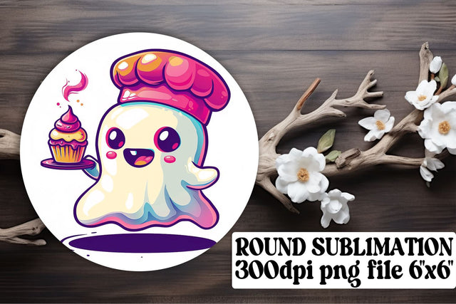 Cute Pink Ghost Halloween Round Design for Sublimation Keychain Sublimation afrosvg 