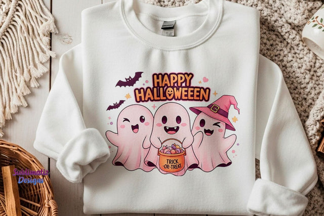 Cute Pink Ghost Happy Halloween PNG | Halloween design for sublimation Sublimation Sublimatiz Designs 