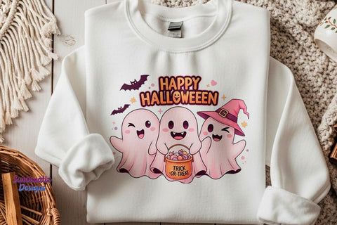 Cute Pink Ghost Happy Halloween PNG | Halloween design for sublimation Sublimation Sublimatiz Designs 