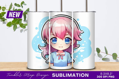 Cute pink haired anime girl illustration tumbler png Sublimation Regulrcrative 