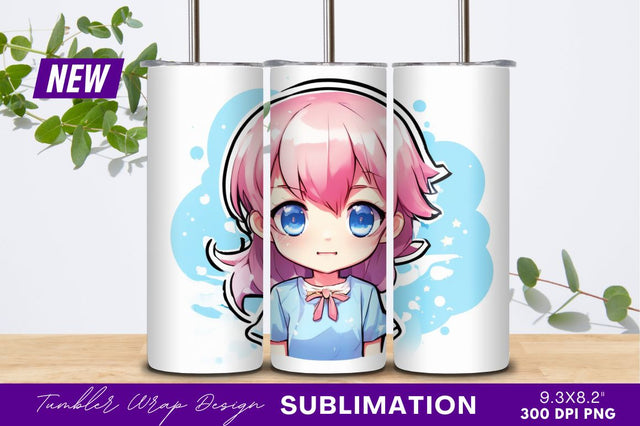 Cute pink haired anime girl illustration tumbler png Sublimation Regulrcrative 
