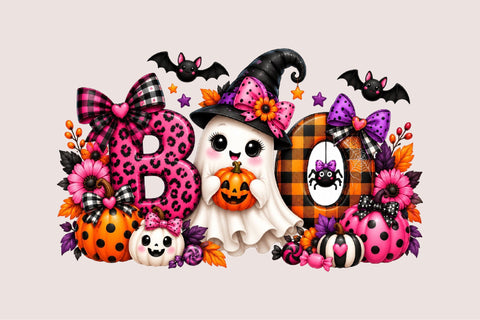 Cute Pink Halloween Boo Ghost Pumpkin Sublimation SVGArt 
