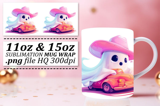 Cute Pink Halloween Ghost Mug Wrap Sublimation 11oz 15oz Sublimation afrosvg 