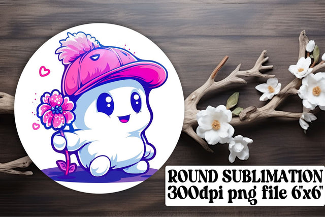 Cute Pink Halloween Ghost Round Design Sublimation Keychain Sublimation afrosvg 