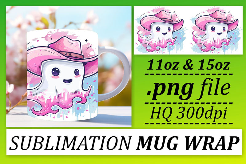 Cute Pink Halloween Mug Wrap with Ghosts 11oz 15oz Sublimation Sublimation afrosvg 