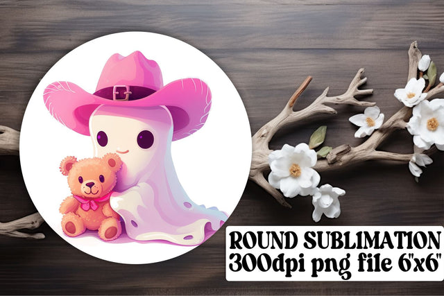 Cute Pink Halloween Round Design with Ghosts Keychain Sublimation Sublimation afrosvg 