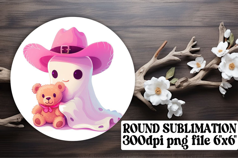 Cute Pink Halloween Round Design with Ghosts Keychain Sublimation Sublimation afrosvg 