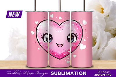 Cute Pink Heart Character For Tumbler Png Sublimation Regulrcrative 