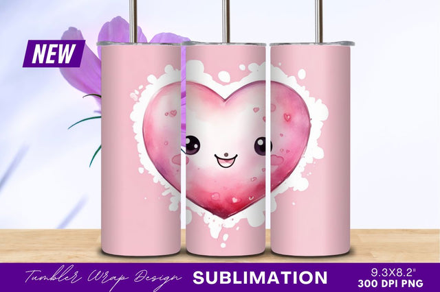 Cute pink heart character tumbler png design Sublimation Regulrcrative 