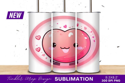 Cute pink heart character tumbler png Sublimation Regulrcrative 
