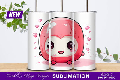 Cute pink kawaii character with hearts tumbler png Sublimation Regulrcrative 