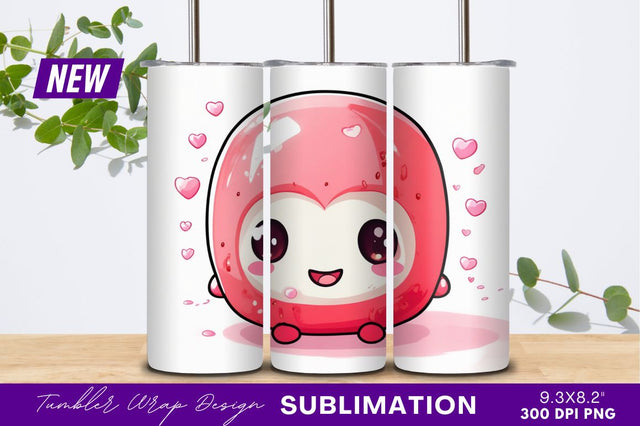 Cute pink kawaii character with hearts tumbler png Sublimation Regulrcrative 