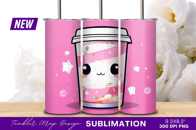 Cute pink kawaii drink tumbler png Sublimation Regulrcrative 