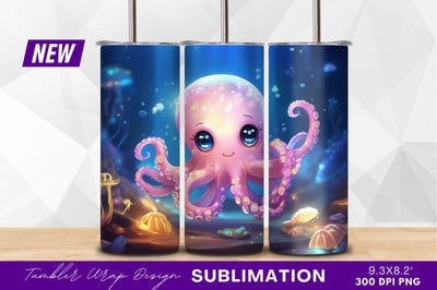 Cute pink octopus underwater cartoon illustration Sublimation Regulrcrative 