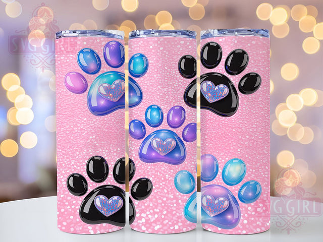 Cute Pink Paw Prints Tumbler, Dog Paw Pattern, Cute Puppy Design, 20Oz Sublimation Wrap, Adorable Paw Art, Sweet Dog Texture, Tumbler Sublimation Sublimation SvggirlplusArt 