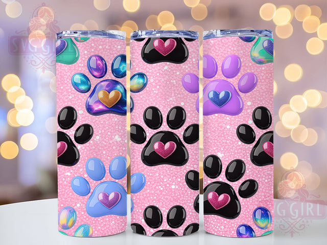 Cute Pink Paw Prints Tumbler, Dog Paw Pattern, Cute Puppy Design, 20Oz Sublimation Wrap, Adorable Paw Art, Sweet Dog Texture, Tumbler Sublimation Sublimation SvggirlplusArt 