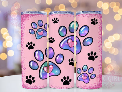 Cute Pink Paw Prints Tumbler, Dog Paw Pattern, Cute Puppy Design, 20Oz Sublimation Wrap, Adorable Paw Art, Sweet Dog Texture, Tumbler Sublimation Sublimation SvggirlplusArt 