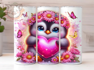 Cute Pink Penguin Valentine Tumbler, Pink Heart Wrap, Cute Penguin Cup, Romantic Sublimation Design, Valentine Gift Tumbler, Sweet Penguin Hearts Wrap, Adorable Animal Cup Sublimation Lara' s Designs 