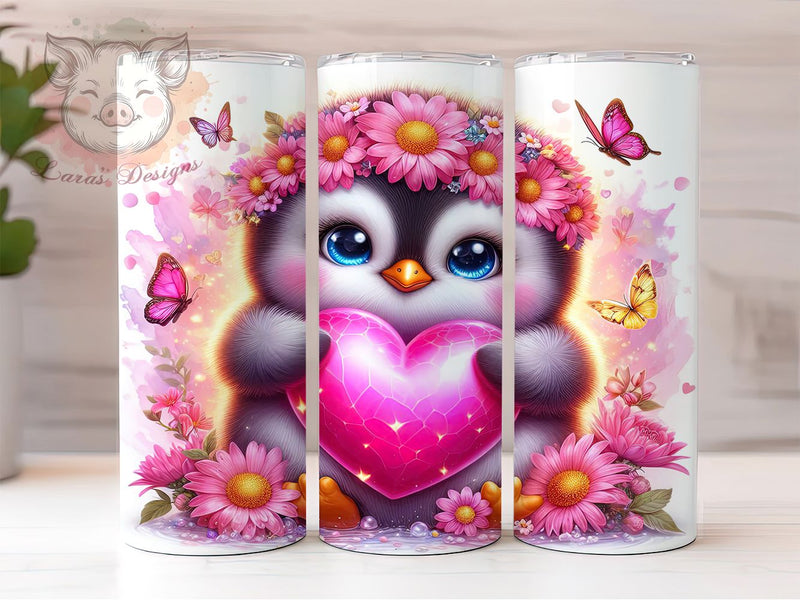 Cute Pink Penguin Valentine Tumbler, Pink Heart Wrap, Cute Penguin Cup, Romantic Sublimation Design, Valentine Gift Tumbler, Sweet Penguin Hearts Wrap, Adorable Animal Cup Sublimation Lara' s Designs 