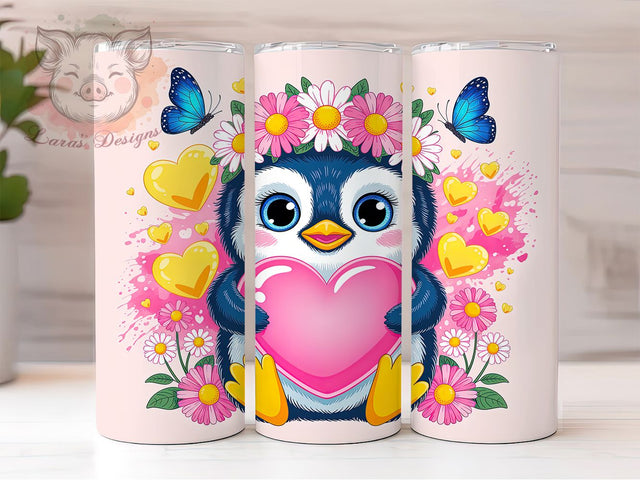 Cute Pink Penguin Valentine Tumbler, Pink Heart Wrap, Cute Penguin Cup, Romantic Sublimation Design, Valentine Gift Tumbler, Sweet Penguin Hearts Wrap, Adorable Animal Cup Sublimation Lara' s Designs 
