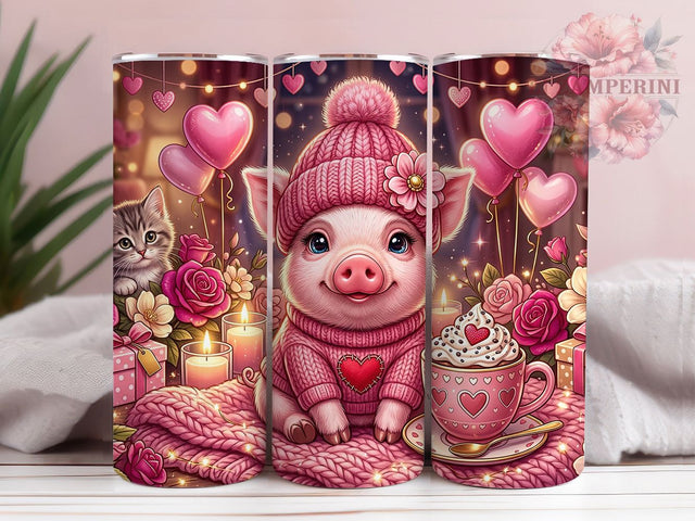Cute Pink Pig Valentine 20oz Tumbler, Cute Pink Pig Valentine, 20oz Tumbler Wrap, Sublimation Design, Cute Pig PNG, Pink Pig Tumbler Wrap, Valentine Tumbler Design, Digital Download Sublimation Li Zamperini 