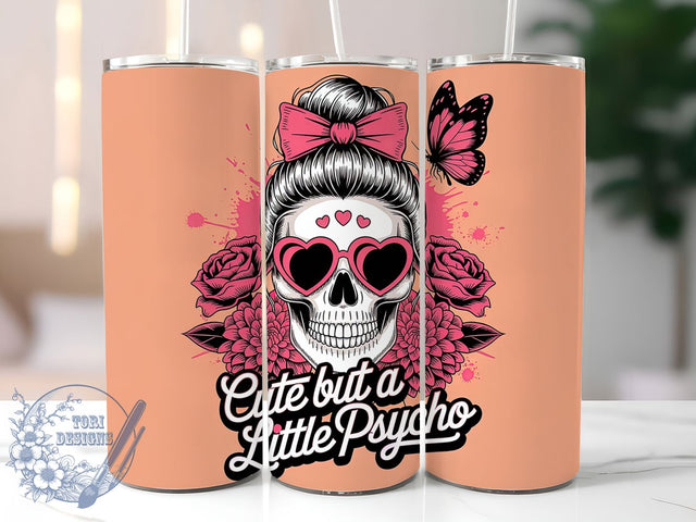 Cute Pink Psycho Skull Tumbler Wrap, Heart Glasses Wrap, 20Oz Sublimation Design, Girly Skull Cup, Edgy Cute Drinkware, Pink Skull Tumbler, Fun Gothic Mug Sublimation ToriDesigns 